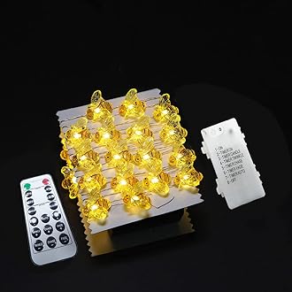 Starryfill Small Honeybee 40 LED String Lights 1"(H) 13.5ft Battery Operated Waterproof Warm White with Remote Control for Indoor Covered Outdoor, Holiday Parties Garden Patio Plants Shelf