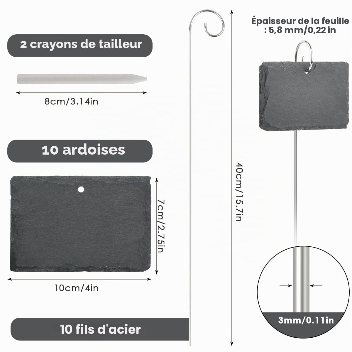 10PCS Étiquettes pour Plantes Potager, Étiquettes Plantes en ardoise,Marqueurs de Plantes de Jardin,10 x 7cm Jardin Balcon Plantes Légumes, Réutilisable, Résistant aux Intempéries