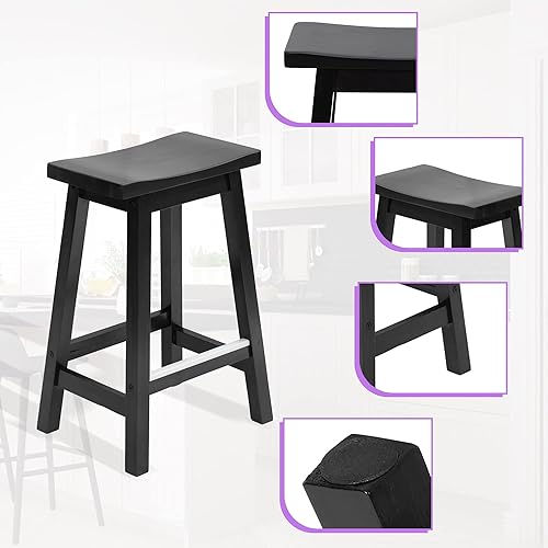 Miniatura 4 de Juego de 2 taburetes de bar de 30 pulgadas, taburetes de bar de altura de mostrador con placas de pie de metal, taburetes de bar de cocina, taburete