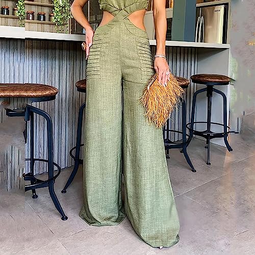 Novo macacão de verão gola redonda com babados e calças soltas para gestantes (verde, P)