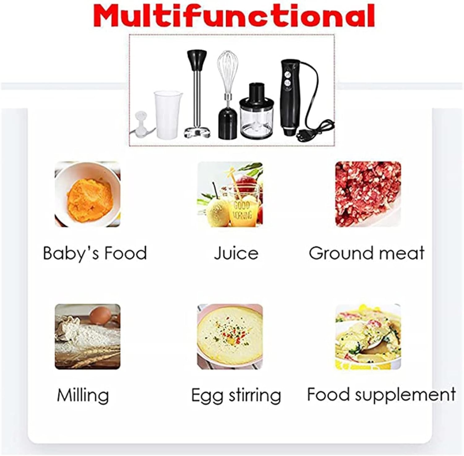 Egg Beater 4 In 1 Electric Blender Stainless Steel Stick Hand Blender Mixer Food Processor Egg Whisk Smoothie Cup Juicer Meat Grinder Whisk