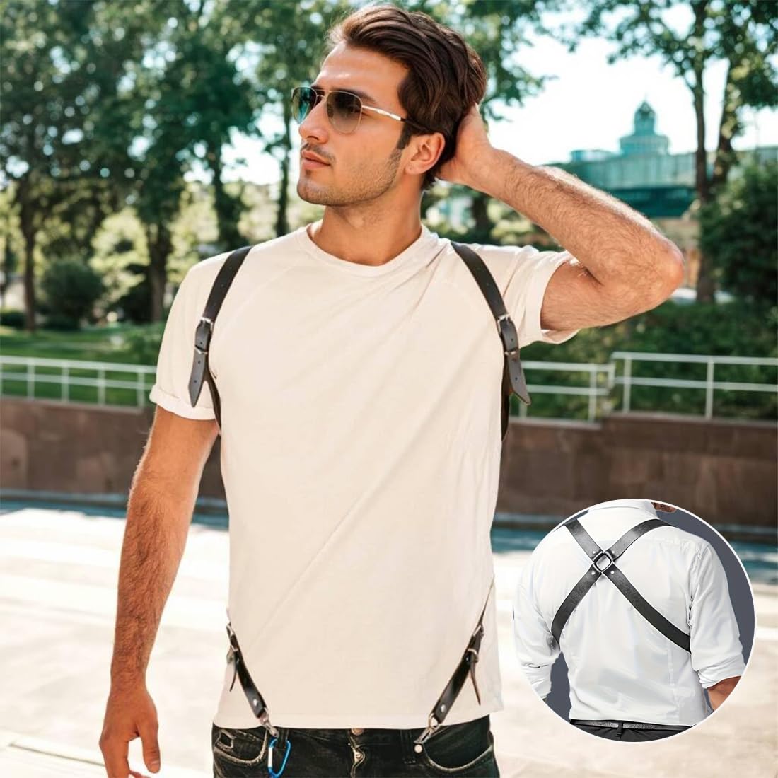Cinturón de arnés de pecho para hombre, ajustable, de piel sintética gruesa, para hombre, sexy, punk, pecho, hombro, músculo, espectáculo, disfraces de moda, ropa de club para cosplay, negro