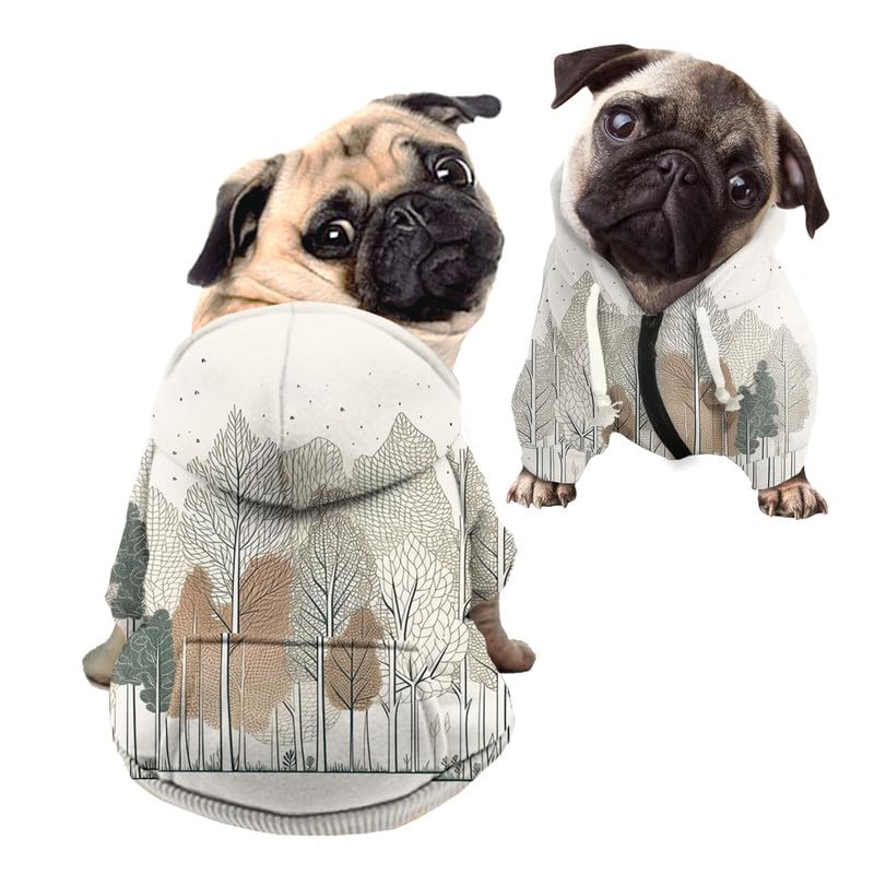 Kuiaobaty Forest Tree Print Zipper Hooded Pet Clothing Breathable Dog Hoodies, Beige Short Sleeve Puppy Pullover,Small Medium Dogs — image 1