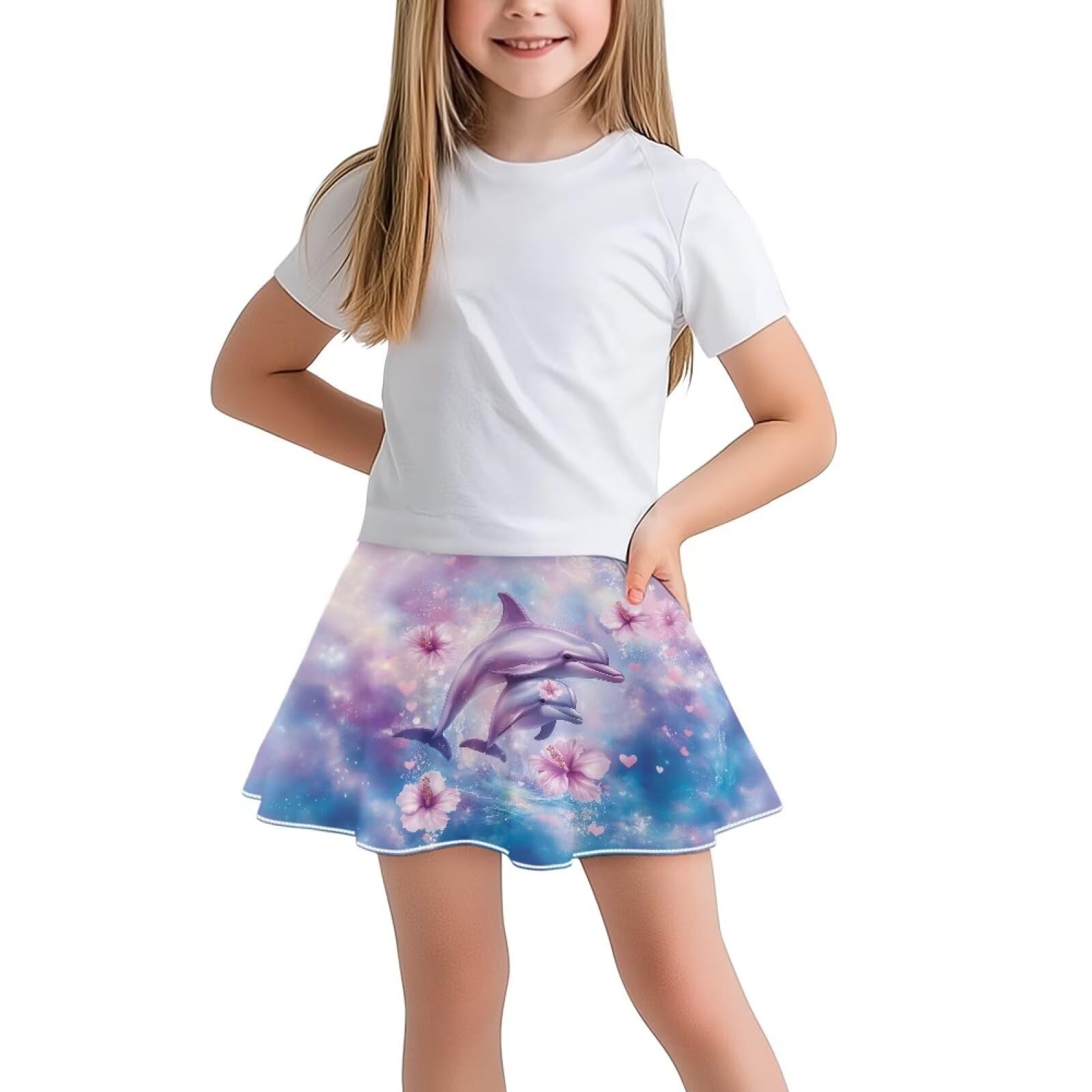 ORGYPET Tennis Skirts for Girls 9-10 Cute Dolphin Athletic Skort with Built-in Shorts Trendy Flowy A Line Skirt High Waist Stretch Golf Skorts