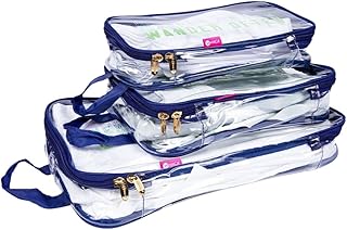 Miamica 3-Piece Packing Cubes, Blue Wander Clear Design – Includes Small, Medium and Large Suitcase Organizers with Durable Design