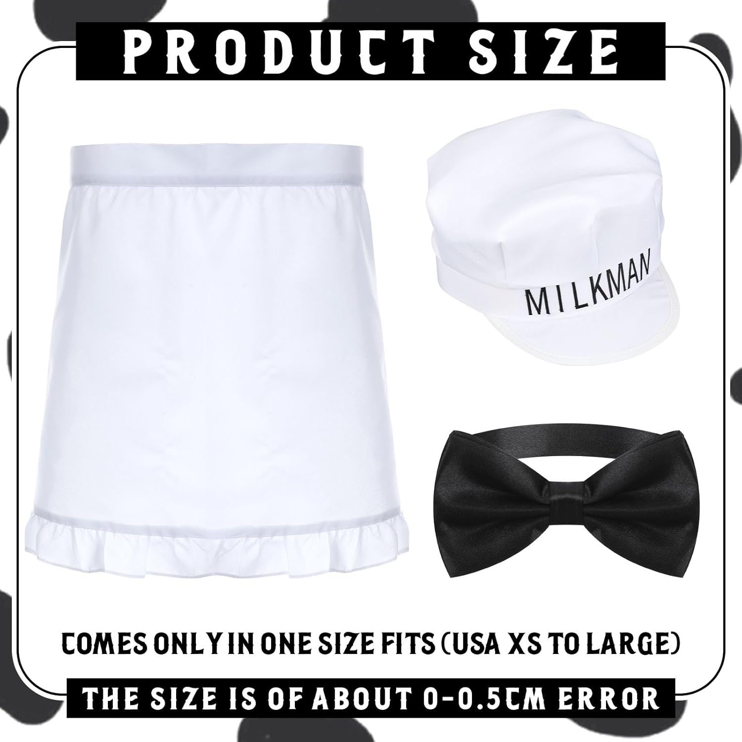 Sintuff 3 Pcs Halloween Milkman Costume Accessories Including Milkman Hat Bow Tie and Waist Apron for Adult Women Men Couple 50s Party Funny Cosplay - Image 2