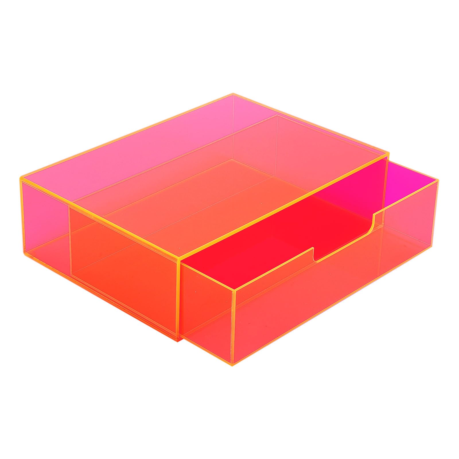 Gelite Acrylic Desk Organizer with Drawer for Makeup Vanity Stackable Desktop Storage Box for Office Supplies, 13.8 x 9.8 x 3.9’’, Neon Pink