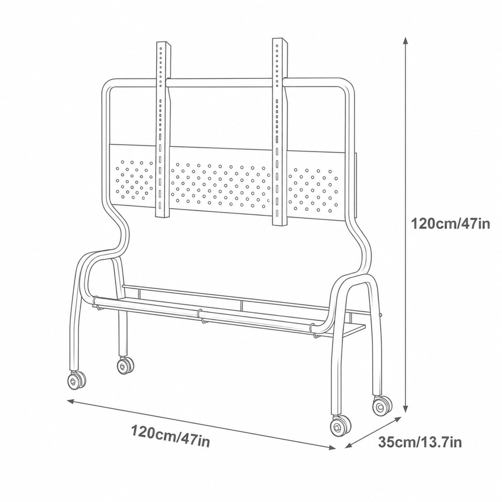 Supporto TV Mobile con Ruote, Supporto TV Spostabile | Ruote Girevoli Silenziose a 360° con Blocco, Ripiano Portaoggetti, Staffa Regolabile(Silver,120cm/47in)