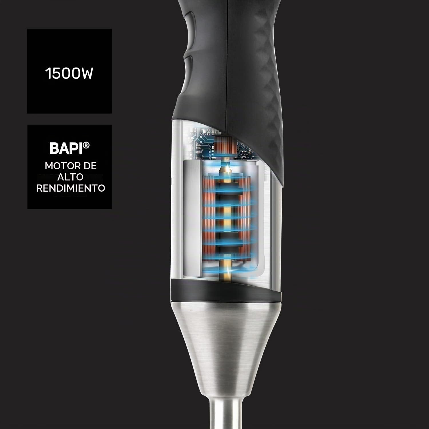 Taurus BAPI 1500 Premium XL Plus – Batidora de Mano sin BPA| Varilla Extralarga| 20 Velocidades + Turbo| 1500W| Cuchillas Acero INOX 4 filos| Incluye Set Completo de Accesorios apto para Lavavajillas