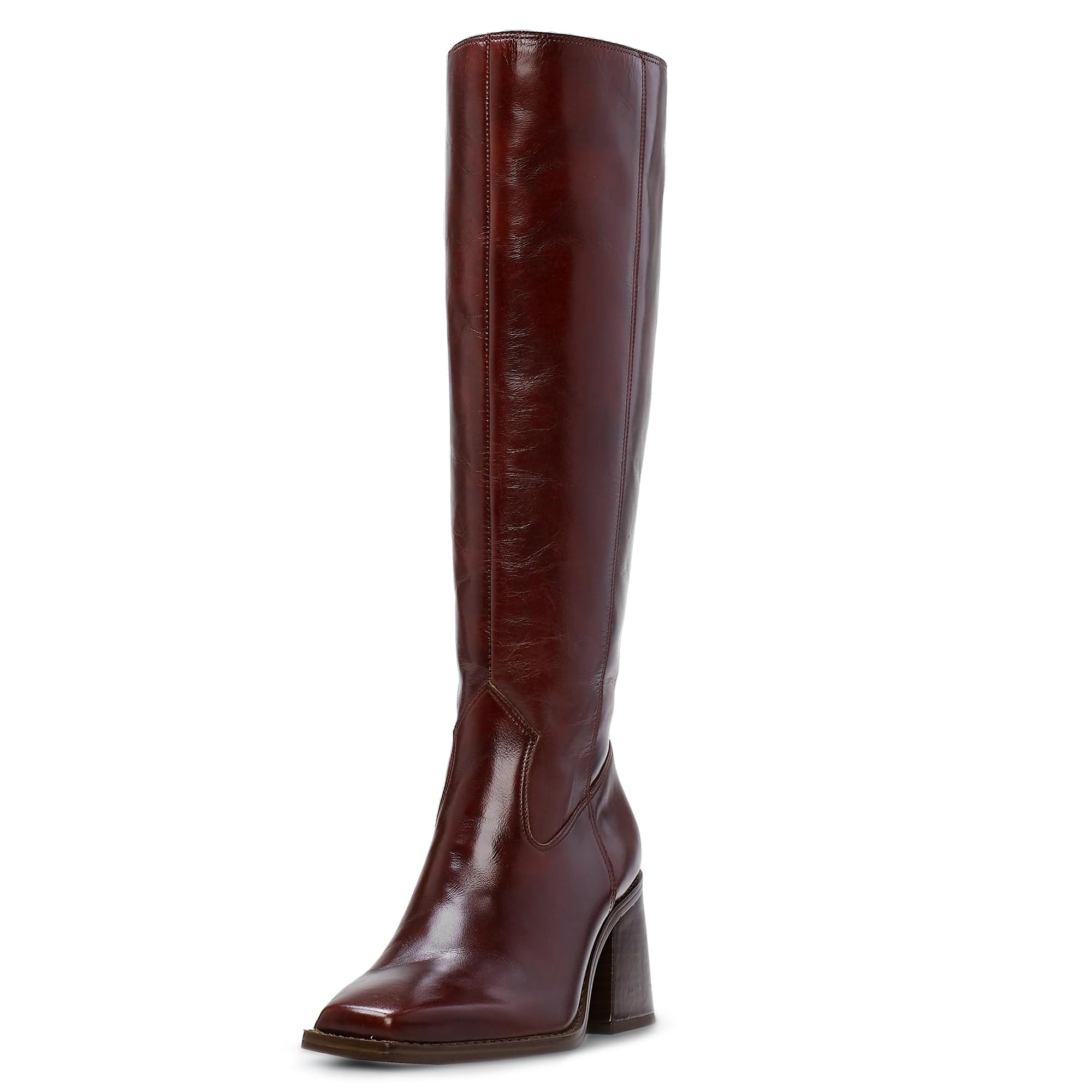 MUCCCUTE Knee High Boots for Women - Square Toe Chunky Block Heel Boots with Side Zipper Pull On