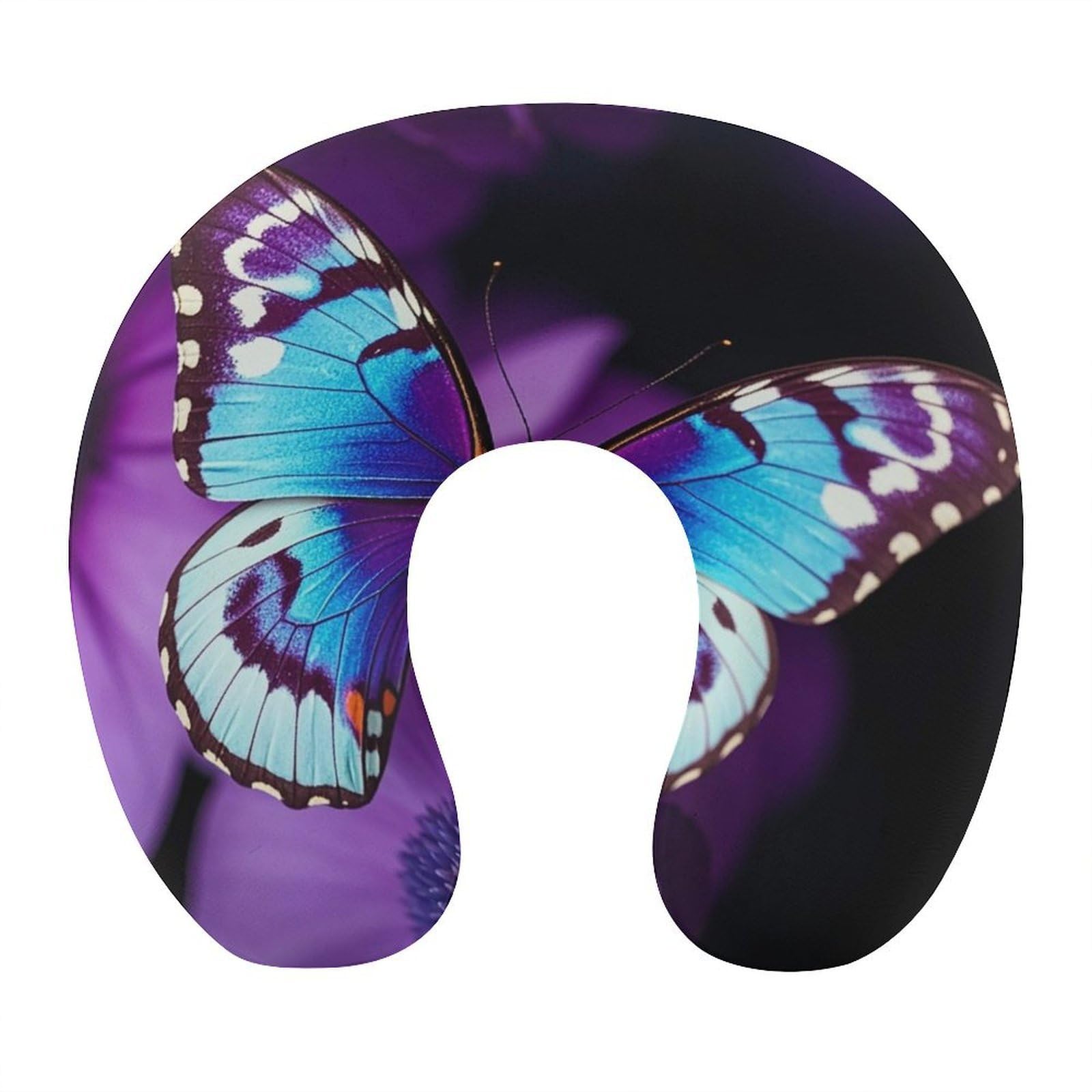FekiLoot Blue Purple Butterfly Travel Pillow U Shaped Neck Pillow Comfortable Memory Foam Pillow Portable Soft Headrest Lightweight Neck and Head Support for Planes Trains Self-Driving Cars
