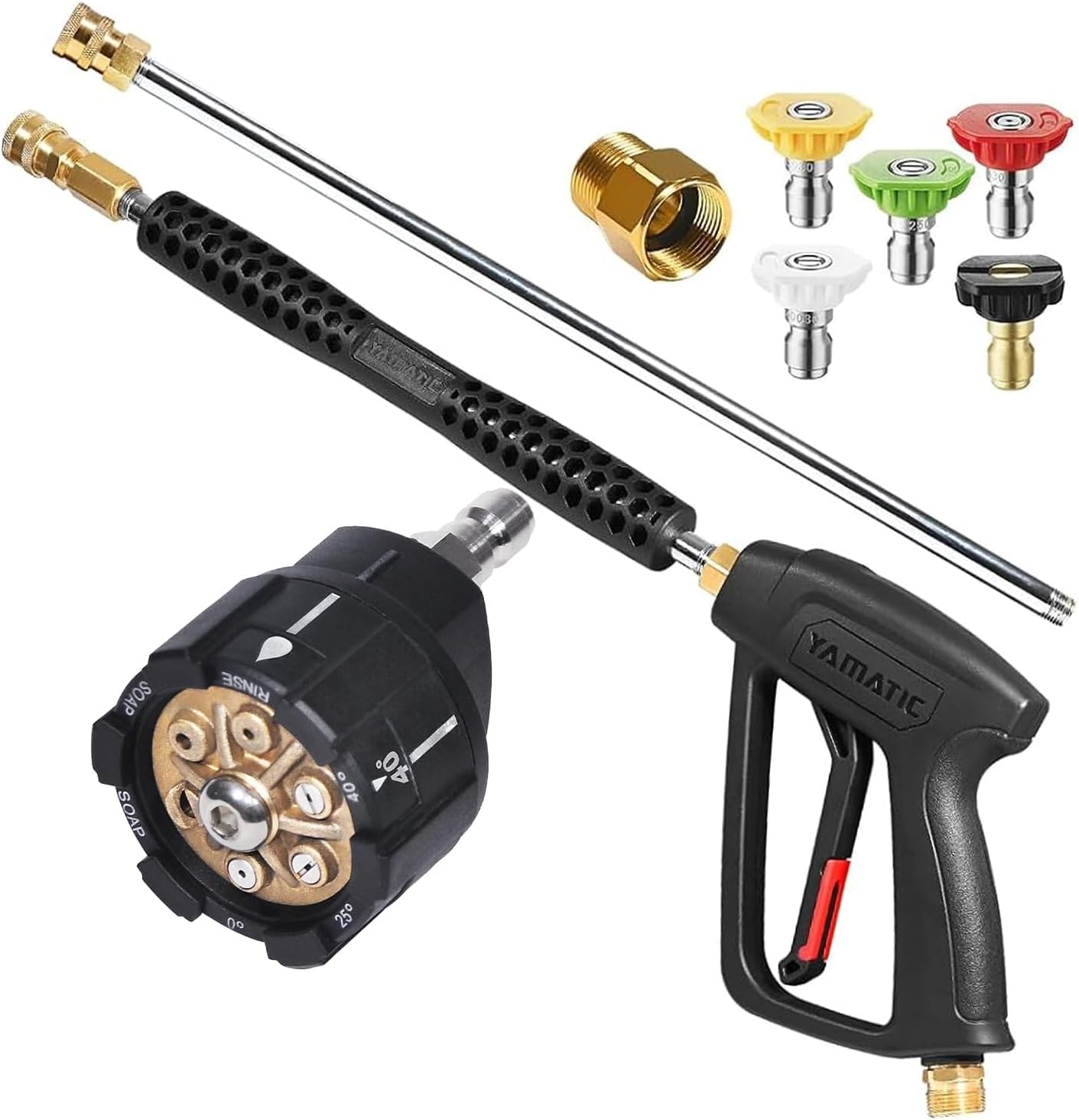 YAMATIC Pressure Washer Gun and Wand with 6-in-1 Quick Changeover & Easy Adjustable Power Washer Nozzle Tips, 5 Spray Nozzle Tips with 1/4" Quick Connector