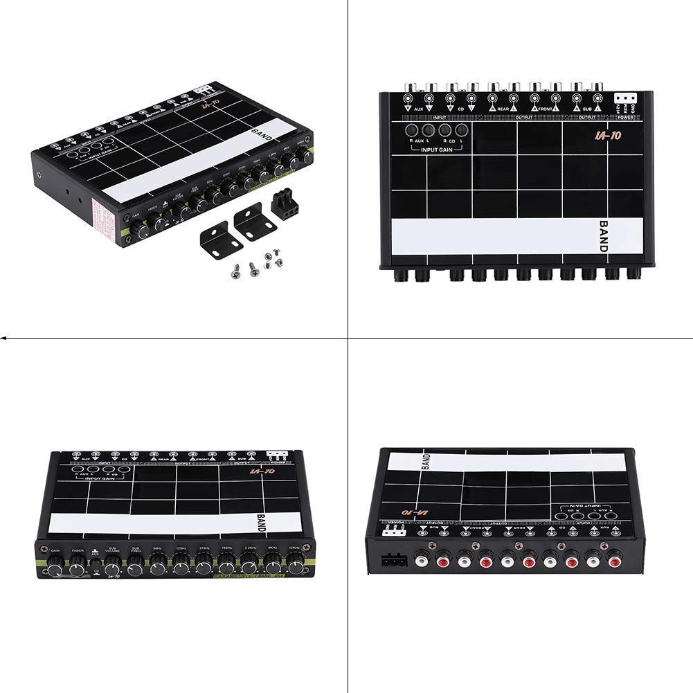 Égaliseur graphique audio de voiture 7 bandes avec contrôle du caisson de basses, entrée auxiliaire 3,5 mm, 50 Hz-16 kHz, accordeur de son stéréo avec bouton pour véhicule