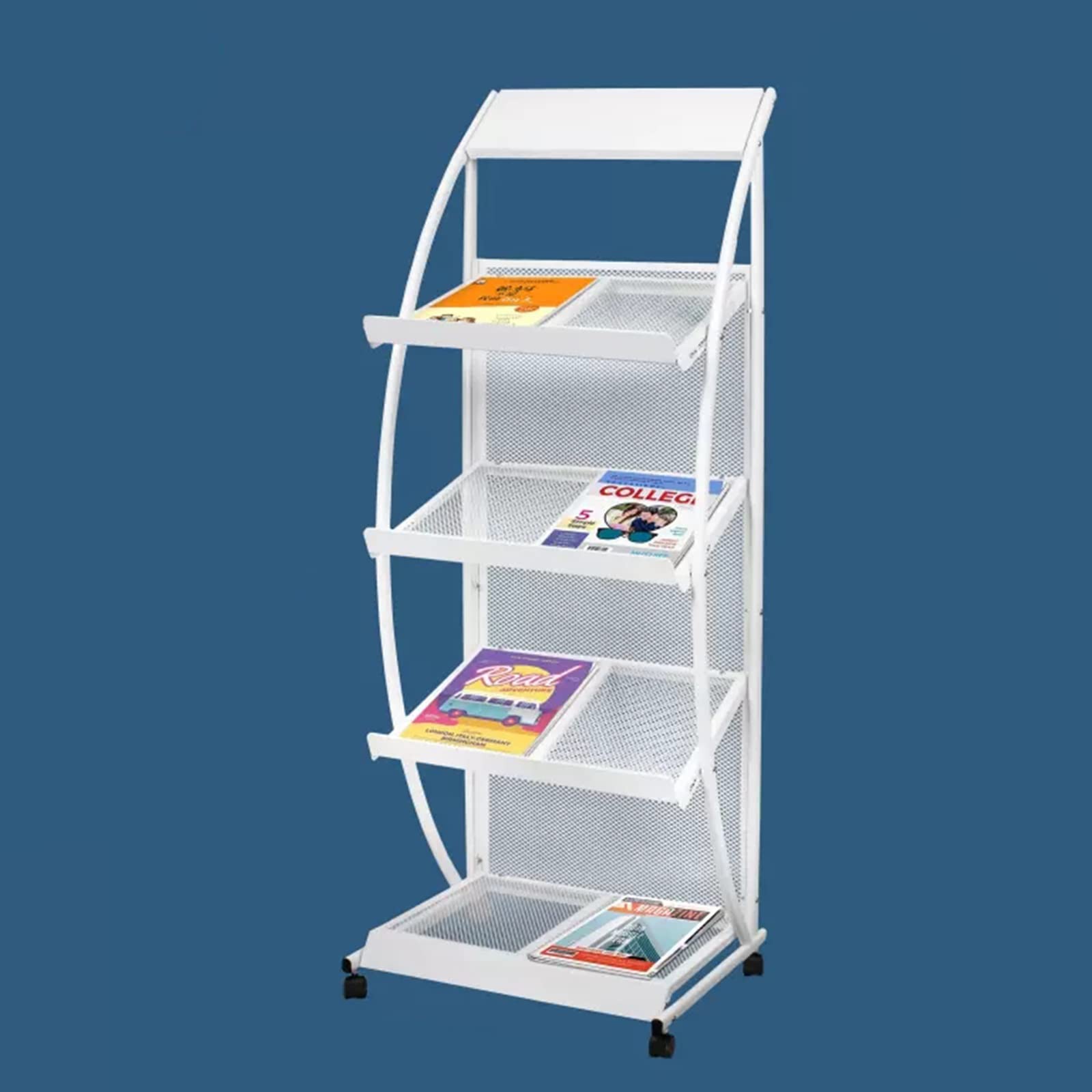 ASerZenith Trade Show Catalog Rack, Large Capacity Rolling Brochure Rack with Metal Mesh Basket for Displaying Literature/Brochures/Advertising Leaflets