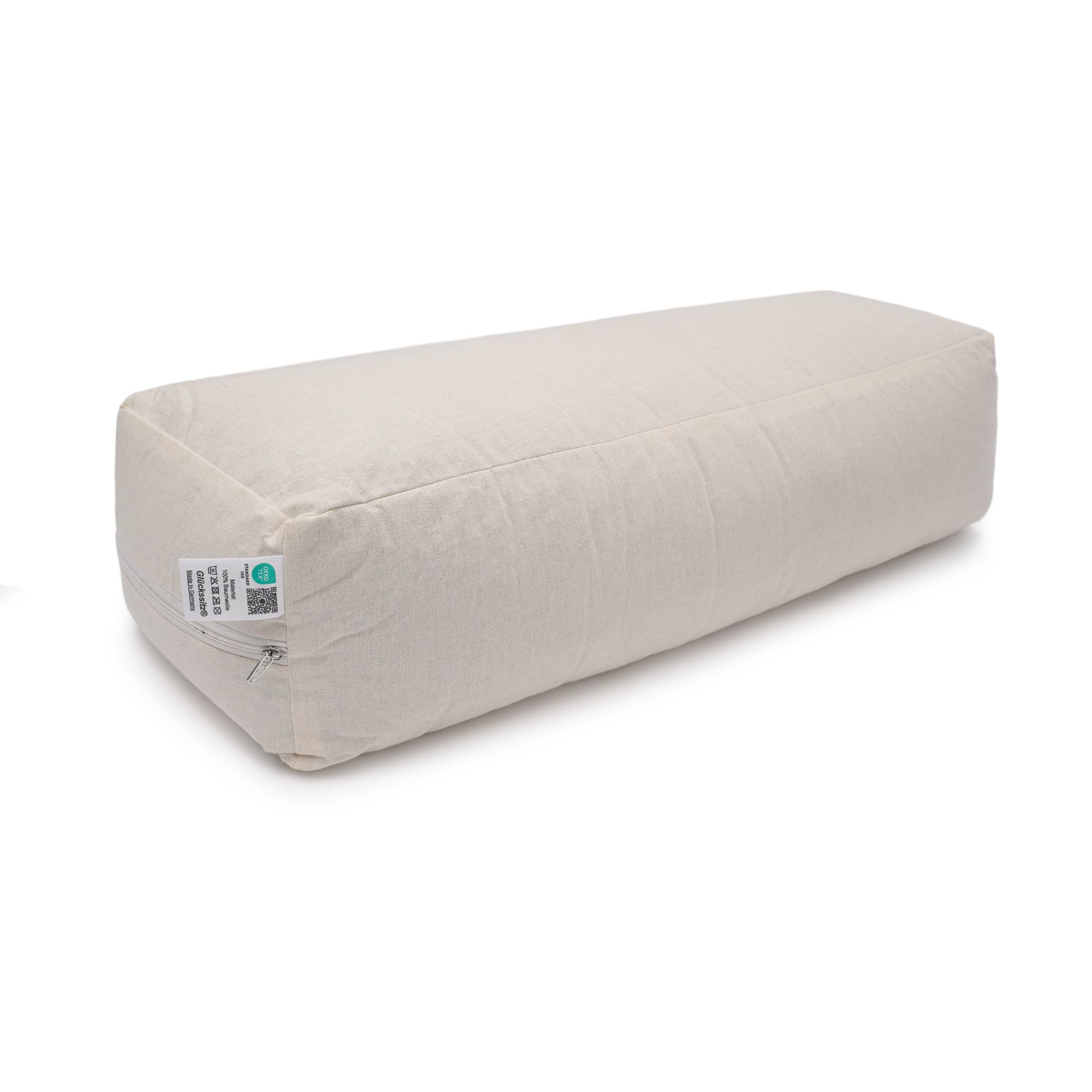 Yogabox Yoga Bolster Rechteckig, Waschbarer Bezug aus 100% Baumwolle, Yogarolle eckig mit Buchweizenschalen - Füllung, Yogakissen groß für Restoratives Yoga, Maße: ca. 60 x 20 x 14 cm