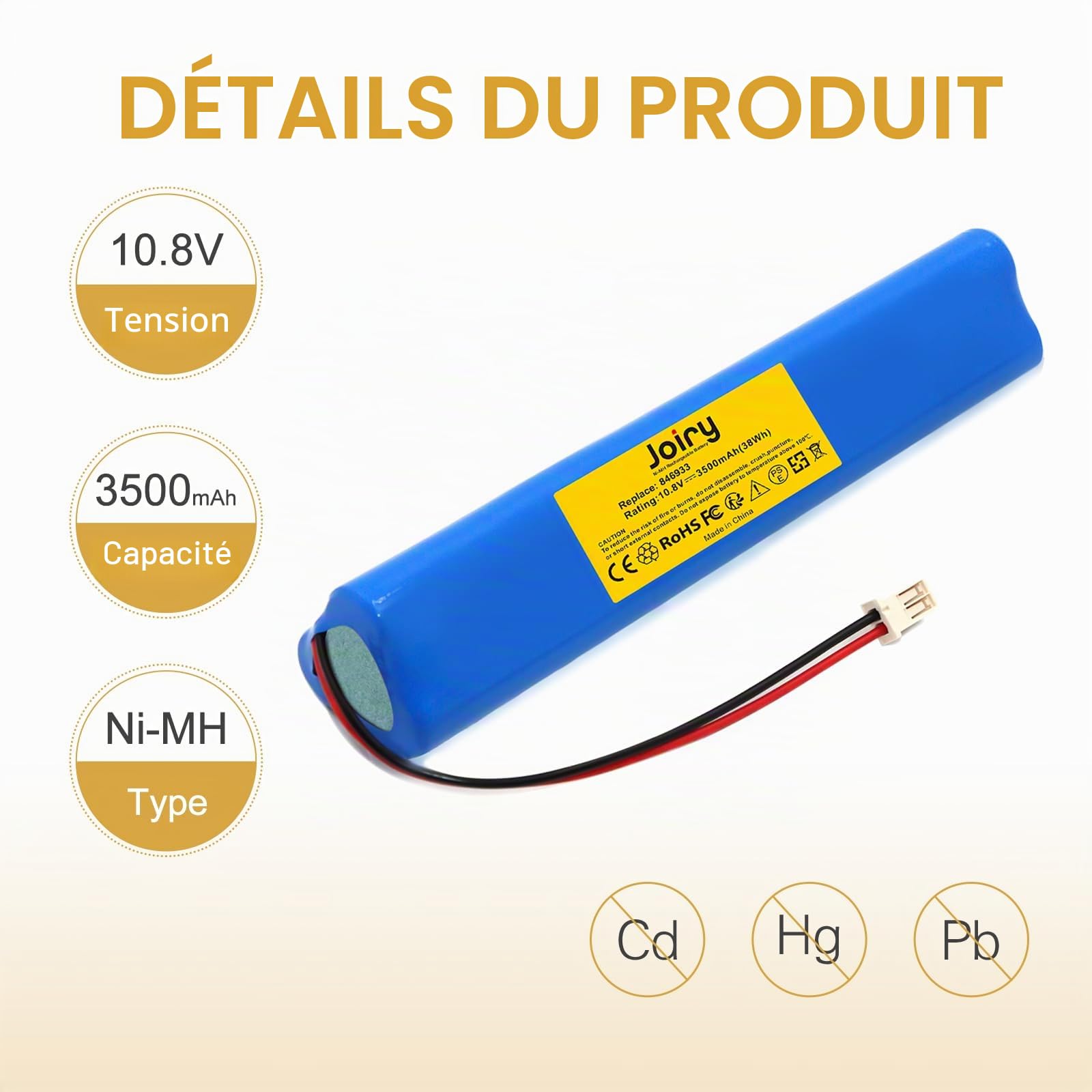 2X Joiry NI-MH 10,8 V 3500 mAh Batterie de Rechange pour Velux Roller Shutter 846933 946930 946933 avec câble et Prise Batterie de Rechange pour volet Roulant Velux, Volets roulants solaires, SSL