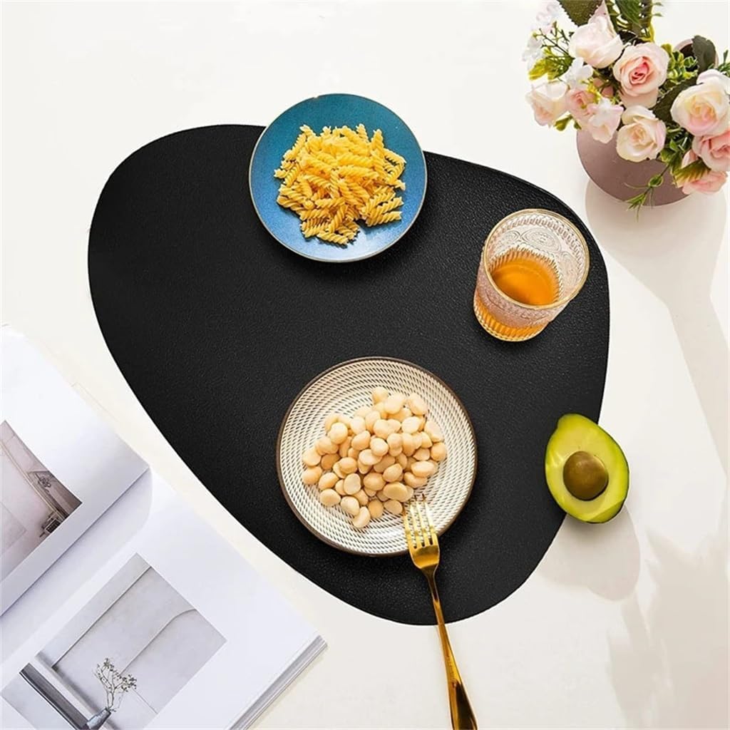 Dining Mat with Cup Set Oval Table Black Cafe Food