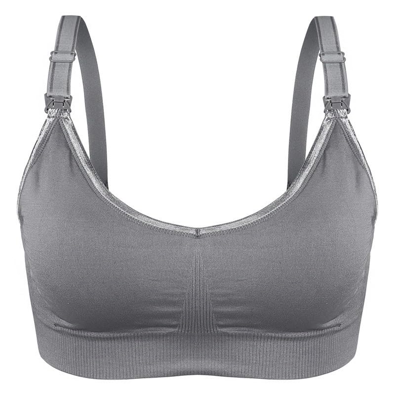 ana wiz Brasier de lactancia suave y cómodo, tirantes ajustables y clips fáciles de abrir, brasier de lactancia inalámbrico y elástico, gris, M
