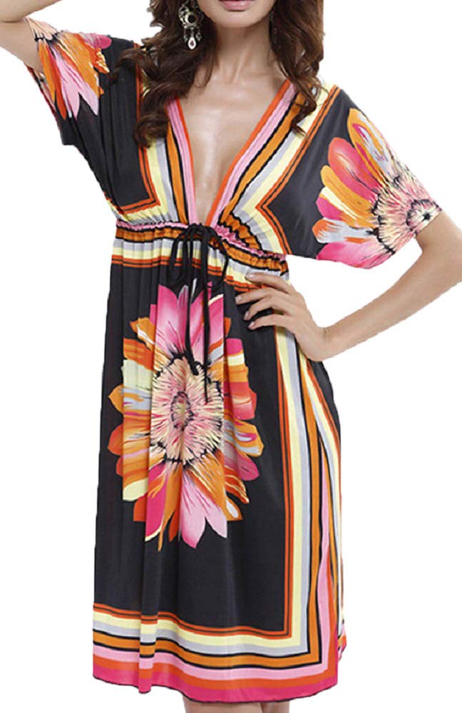 UMIPUBO Vestido de Playa Mujer Suelto Pareos Playa V-Cuello Camisolas y Pareos Bikini Traje de Baño Cover up Tunica Talla Grande