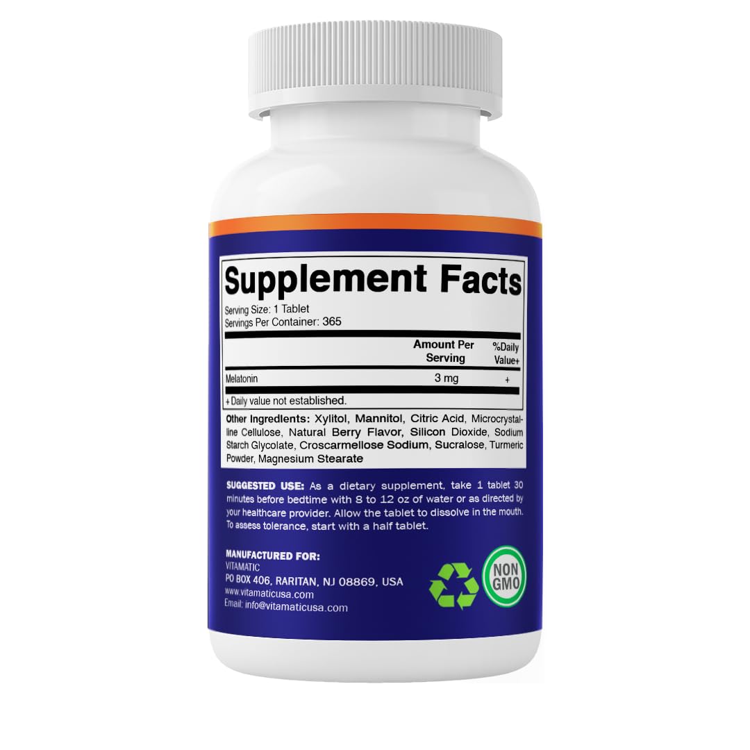 Vitamatic Melatonin 3 mg Fast Dissolve Tablets, Berry Flavor, 365 Count — Amazon image 8