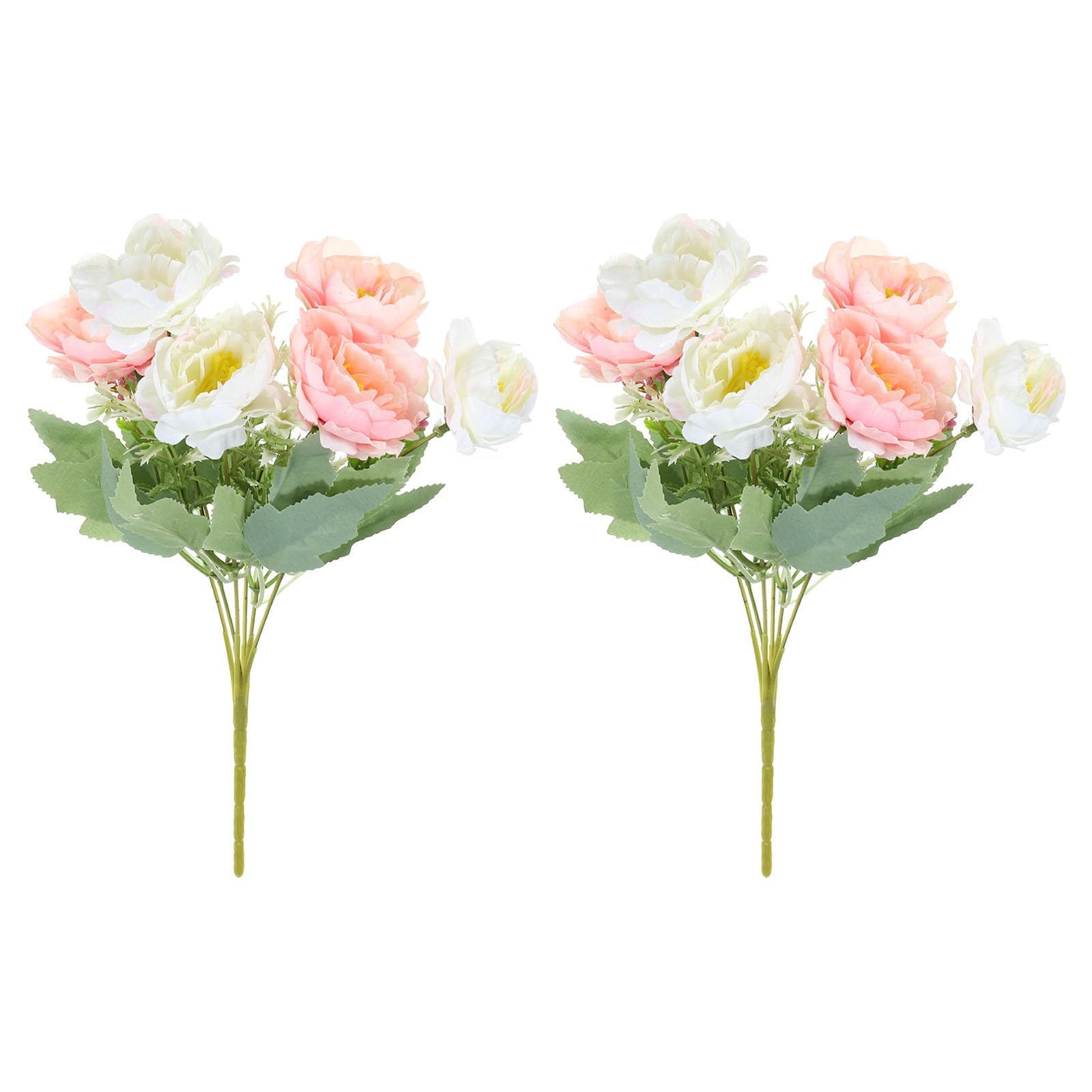 PATIKIL6 Branch Artificial Silk Peony Hydrangea with Stem, 2 Pack Fake Flowers Faux Peonies Bouquet for Wedding Home Office Decoration, White Light Pink