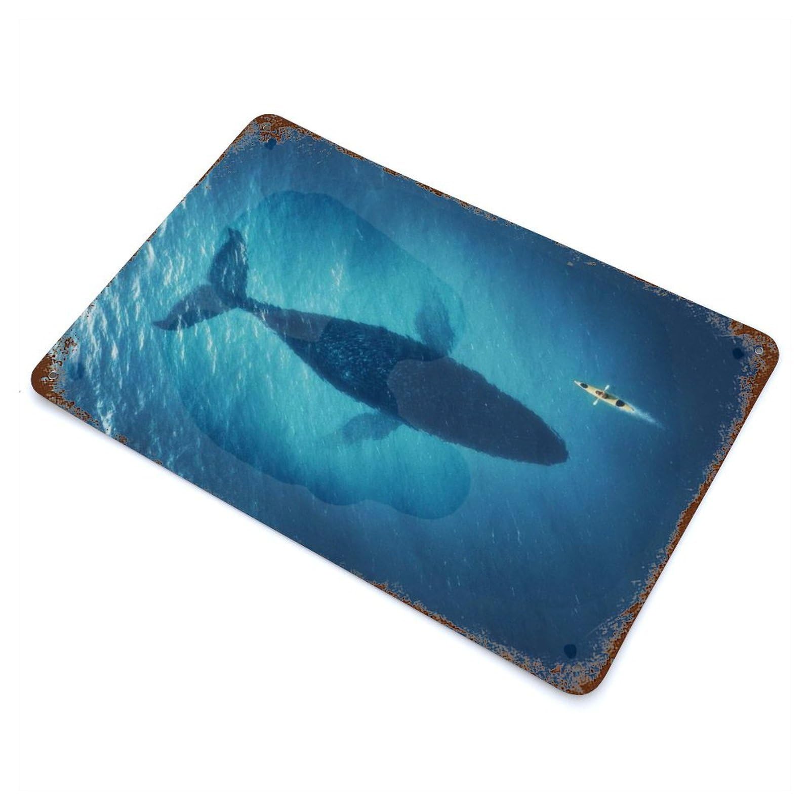 Whale And Kayak Underwater Encounter Retro Metal Sign 11.8"x7.9", for Office, Studio And Wall Decor, Industrial Home Decor