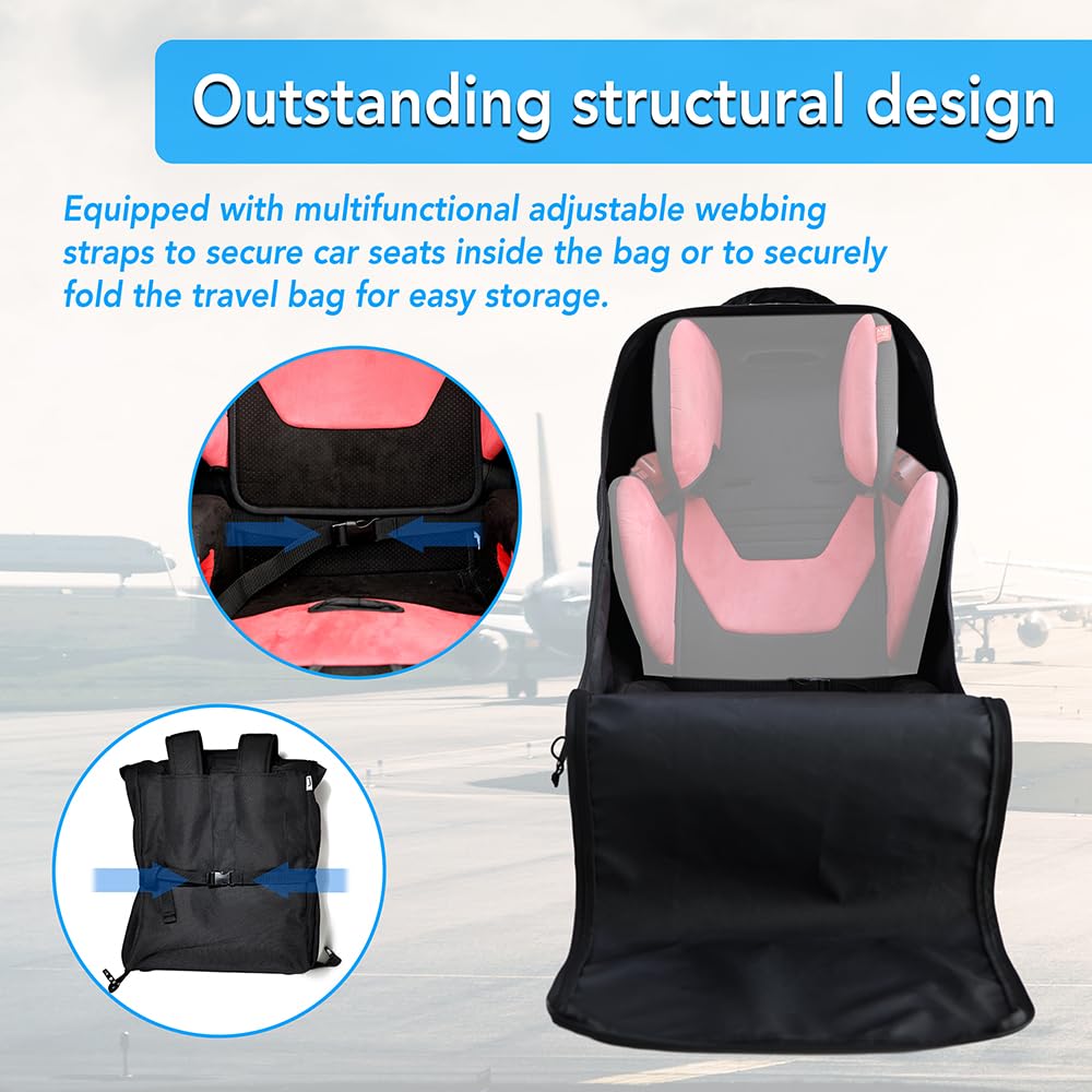 Borsa da viaggio per seggiolino auto con ruote, per check-in aeroporto, borsa da viaggio con cinghie imbottite per zaino, impermeabile, coprisedile da viaggio, custodia da viaggio (nero)