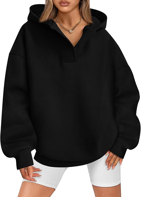 BTFBM Women's Oversized Hoodies Casual Fleece Long Sleeve V Neck Sweatshirts 2025 Trendy Fall Outfits Winter Clothes