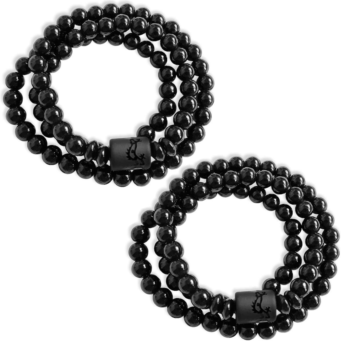 DarkEagle Obsidian Bracelet for Men, Attractive 8mm Stretchy Chakra Bracelet- Odour-Free Buddha Bracelet - Charming (2-Pack)