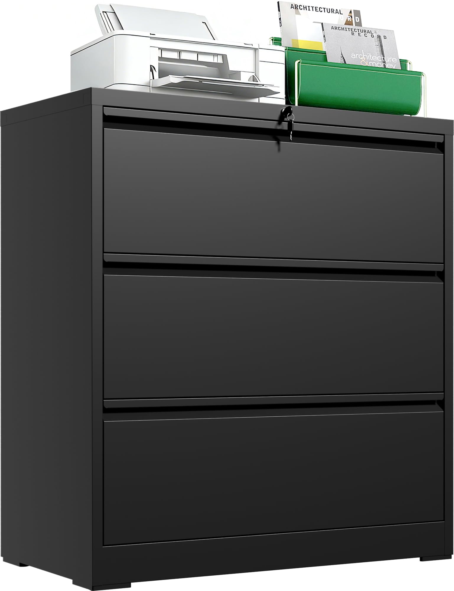 3 Drawer Lateral File Cabinet, Metal Filing Cabinet for Home Office, Black