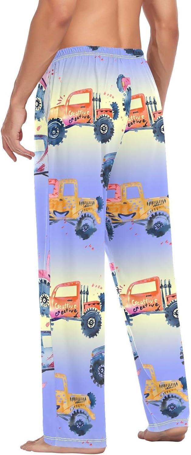 ALAZA Monster Truck Gradient Men's Pajama Pants Men Cotton Pajama Bottoms with Pockets, S