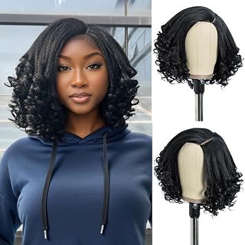 Style Icon 12 Short Afro Curly Ends Wig Wear-to-go Fluffy Yaki Jet Black Wig Side Part Soft Synthetic Wig