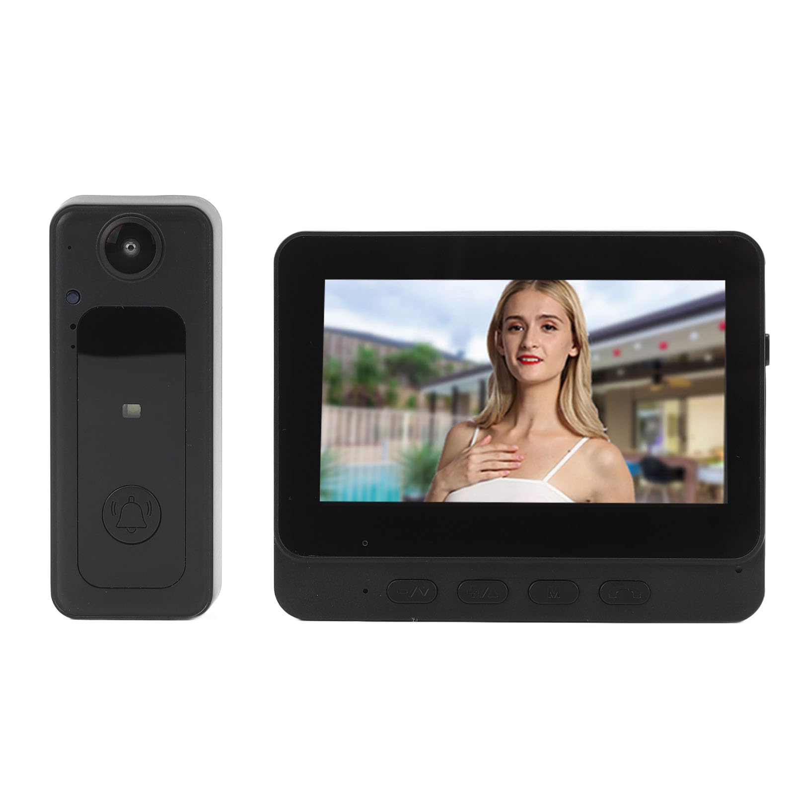 Bezprzewodowy System Wideodomofonowy, Kamera Wideodomofonowa 1080P HD z Kolorowym Wyświetlaczem 4,3 Cala, 2-kierunkowy Domofon, Noktowizor na podczerwień, Obiektyw Szerokokątny