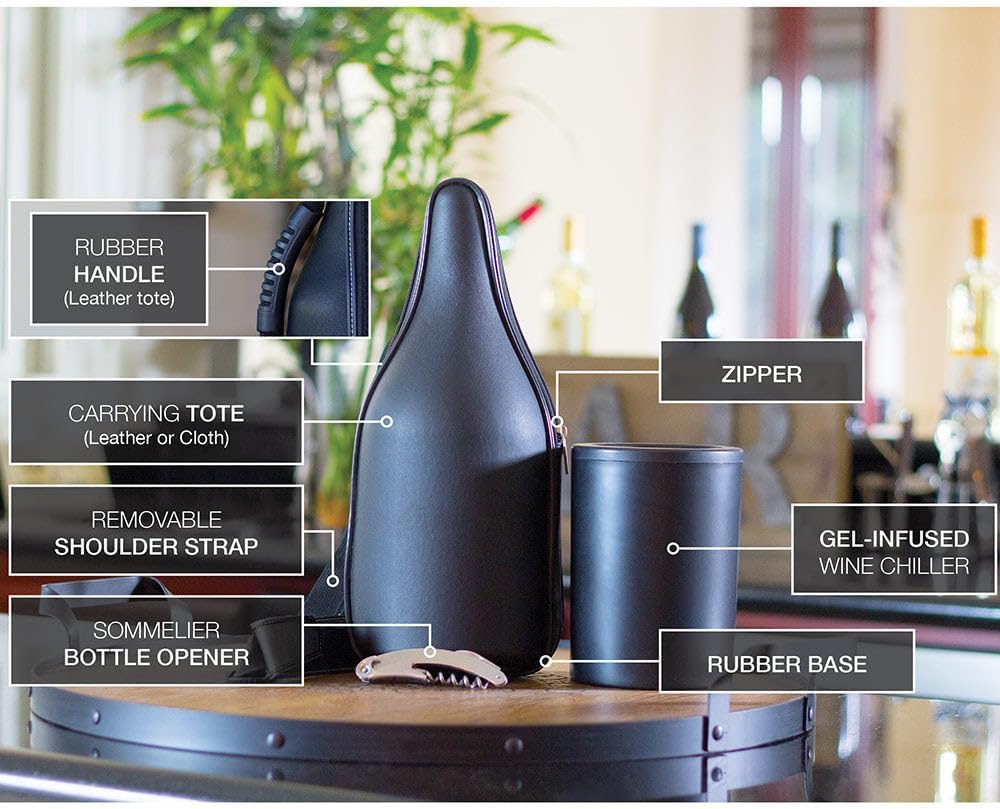 CaddyO Elegant Leather Insulated Wine Tote Chiller, This Wine Chiller Tote will actual take a warm bottle and chill it in less that 30 minutes