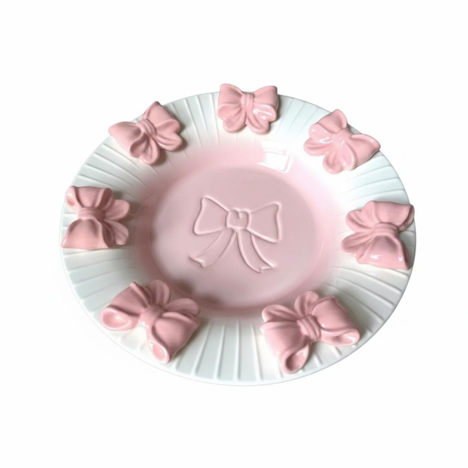 rockible Piatto da Dessert in Ceramica Piatto da Dolce Piatto da Torta Vassoio da Servire con E Texture 3D Adatto per Dolci, Esterno Bianco, Interno Rosa