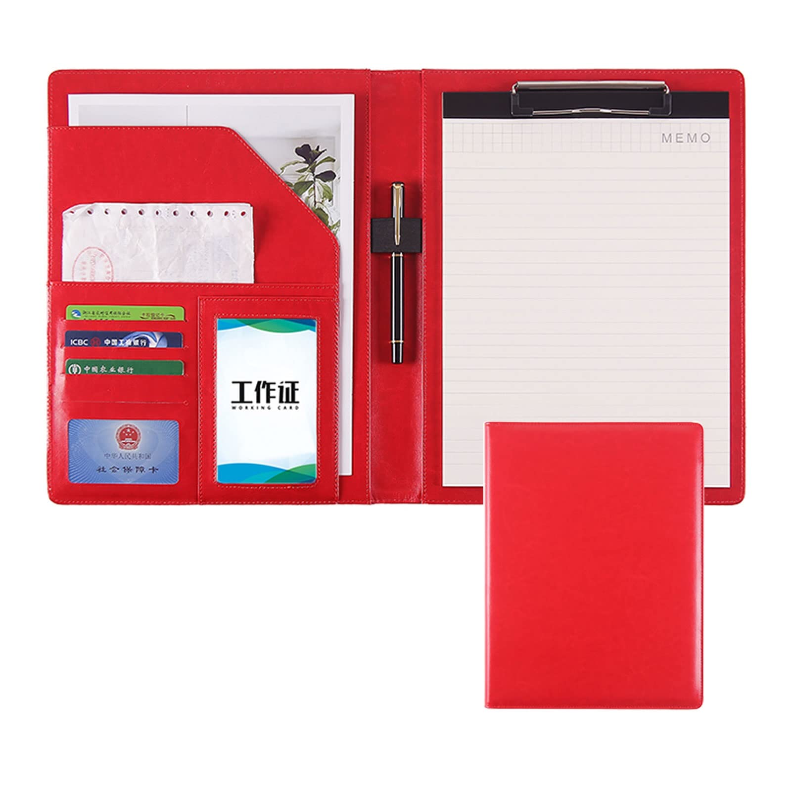 Carpeta portapapeles Portapapeles de tamaño A4 con funda for documentos, for negocios, escuela, oficina, conferencia, Bloc de notas, tableros de clips(Red,No calculator)