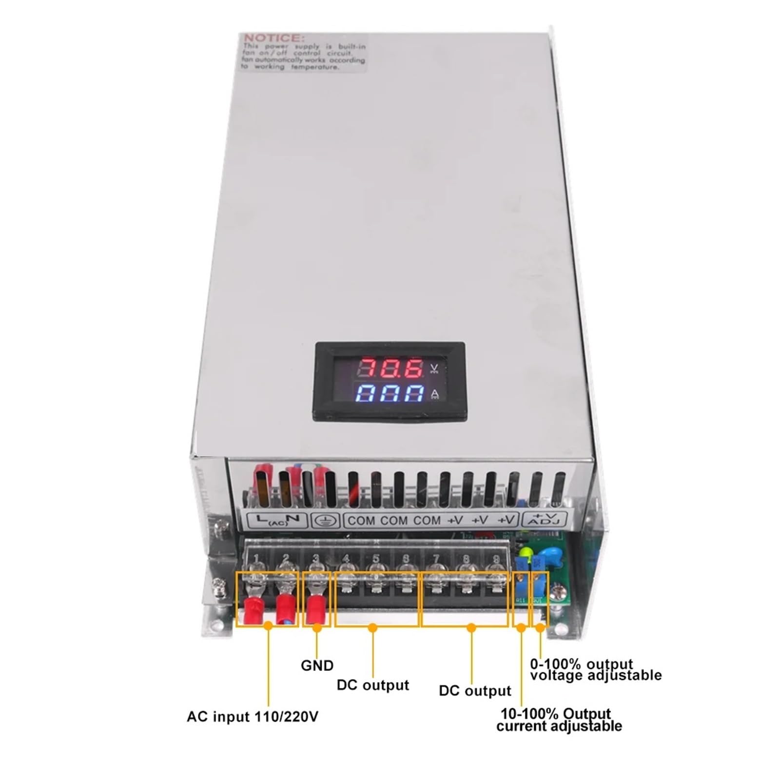 Fuente De Alimentación Conmutada Universal Regulable De 1000 W, 12 V-200 V, Transformador Adaptador De CA A CC para Dispositivos electrónicos, de automatización,(0-15VDC)