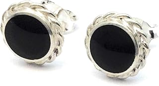 whitby jet and sterling silver rope edge stud earrings handmade in whitby