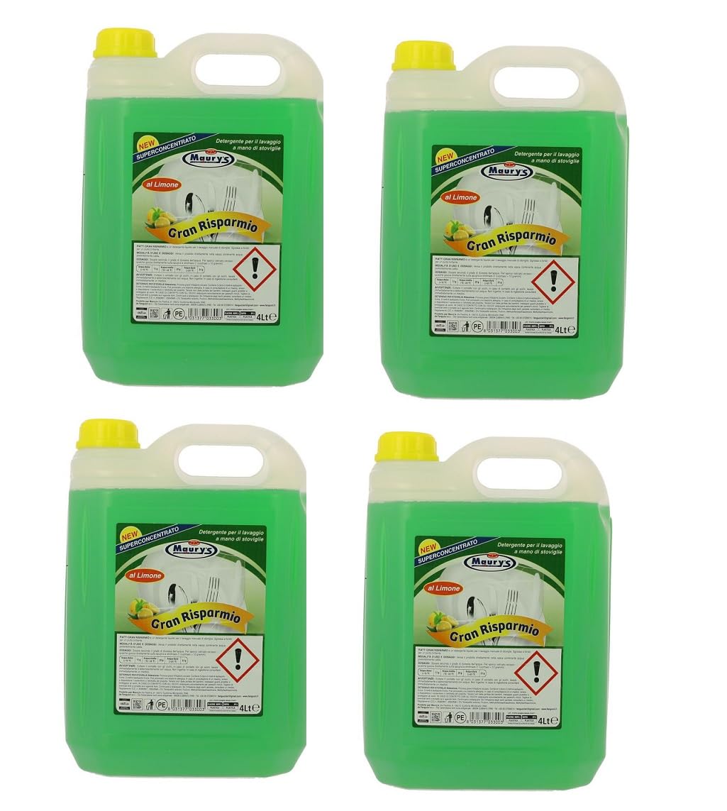 MAURY'S DETERGENTE SUPERCONCENTRATO PER PIATTI DA 4 LT AL LIMONE (Set da 4 pz)