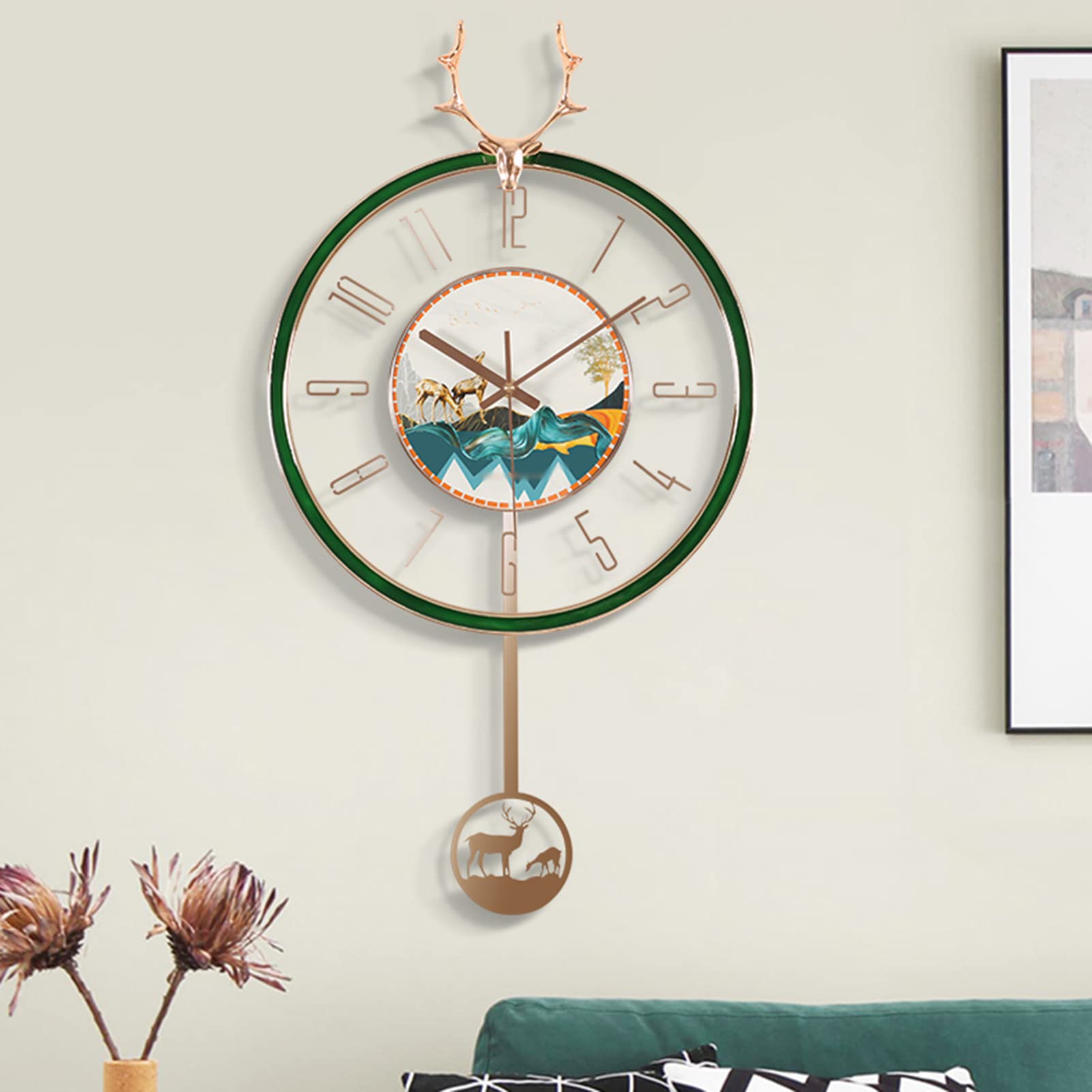 Reloj de Pared, Reloj de Pared a Pilas, Reloj de Pared para la decoración de la Sala de Estar, Reloj de Pared de péndulo silencioso con diseño de Ciervo Moderno