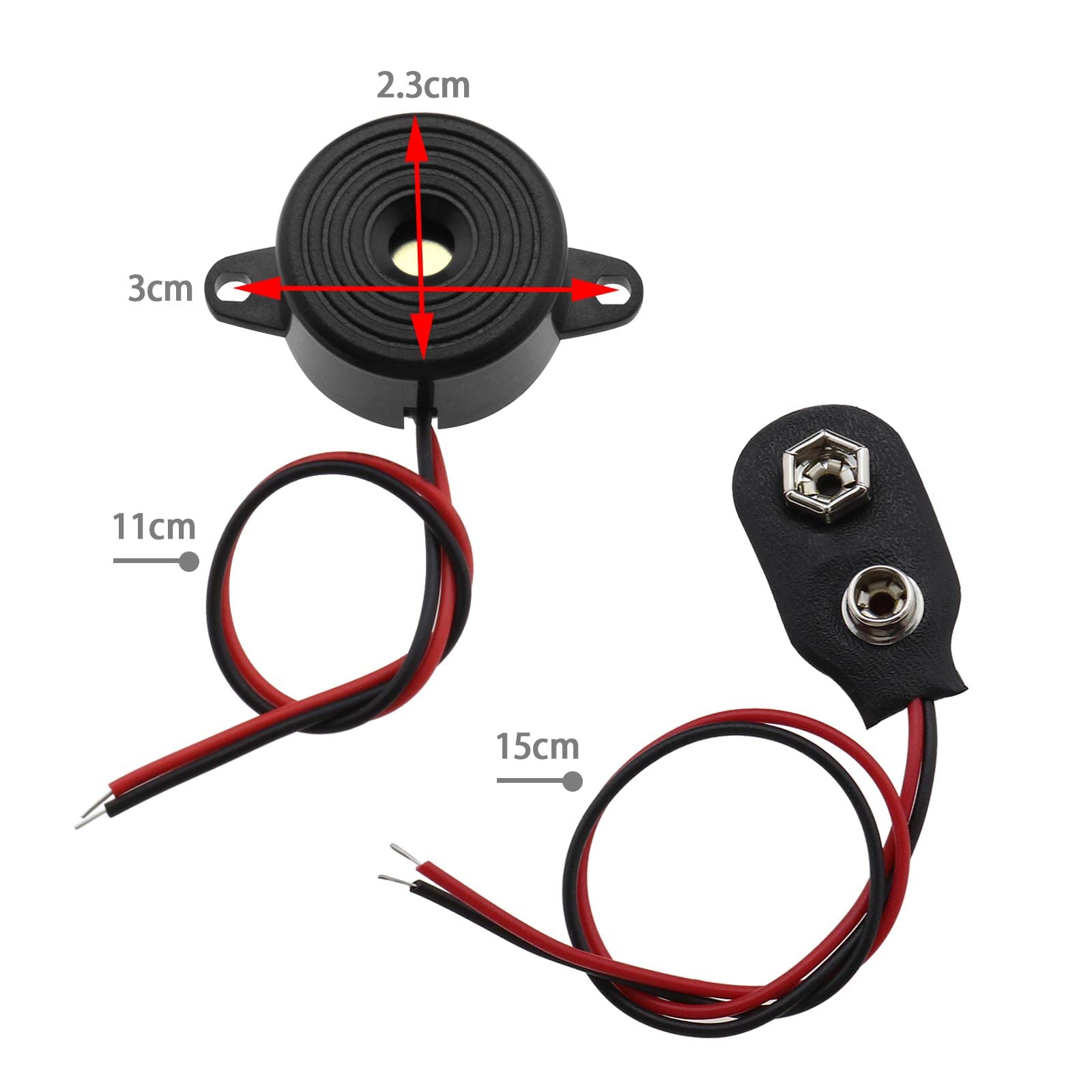 Lot De 10 Sonneries électroniques Sonores Sonores Continues Et 10 Connecteurs à Pince De Batterie 9 V Pour Ordinateur, Imprimante, Copieur, Alarme, Jouet électronique, Minuteur De Téléphone