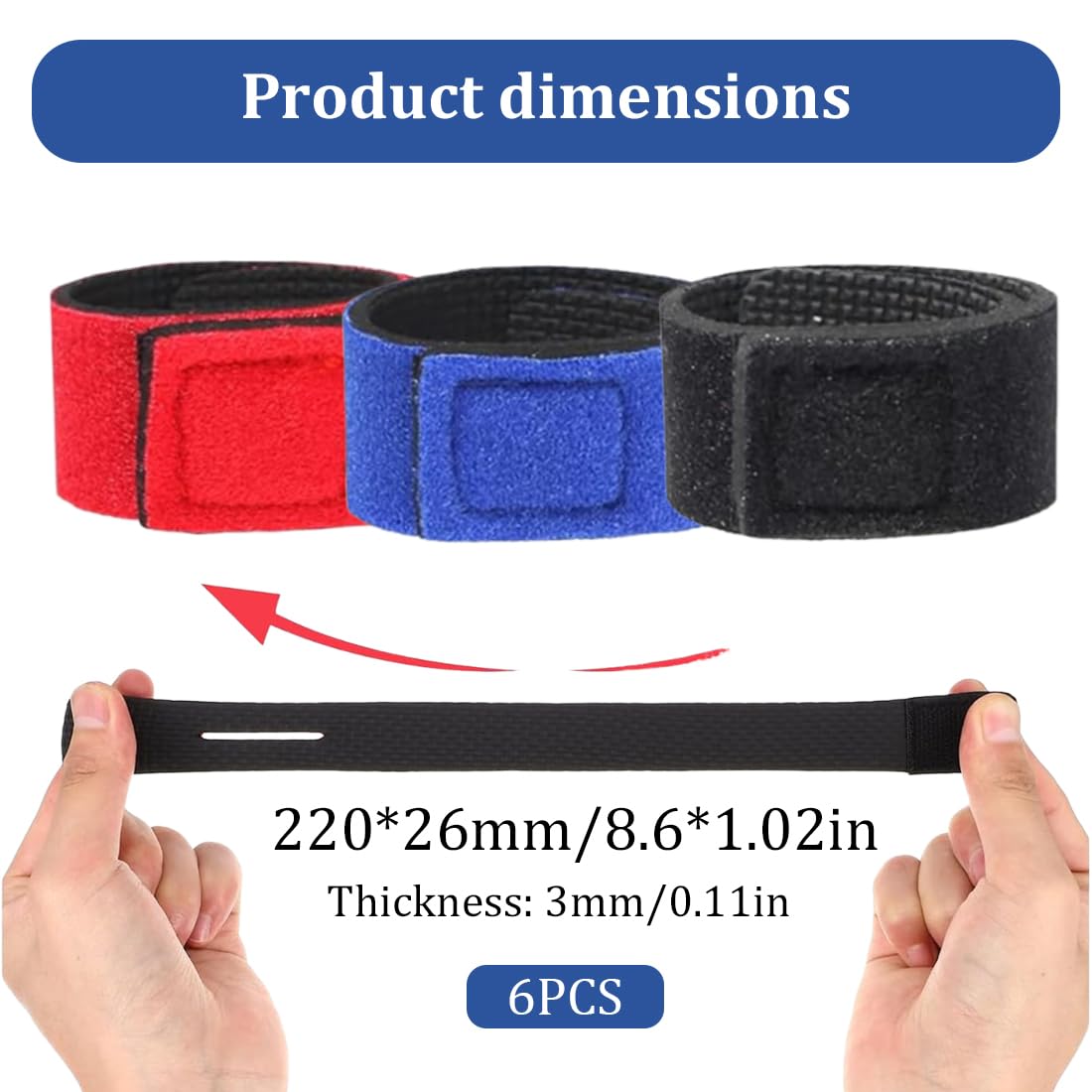 Cintas Caña De Pescar, 6 Piezas, EláSticas Cintas de Pesca, Cinturón para Cañas, Juego de Correas de Protección y Transporte para Cañas, para Cañas Giratorias Cañas con Mosca, 22cm, Negro, Azul, Rojo