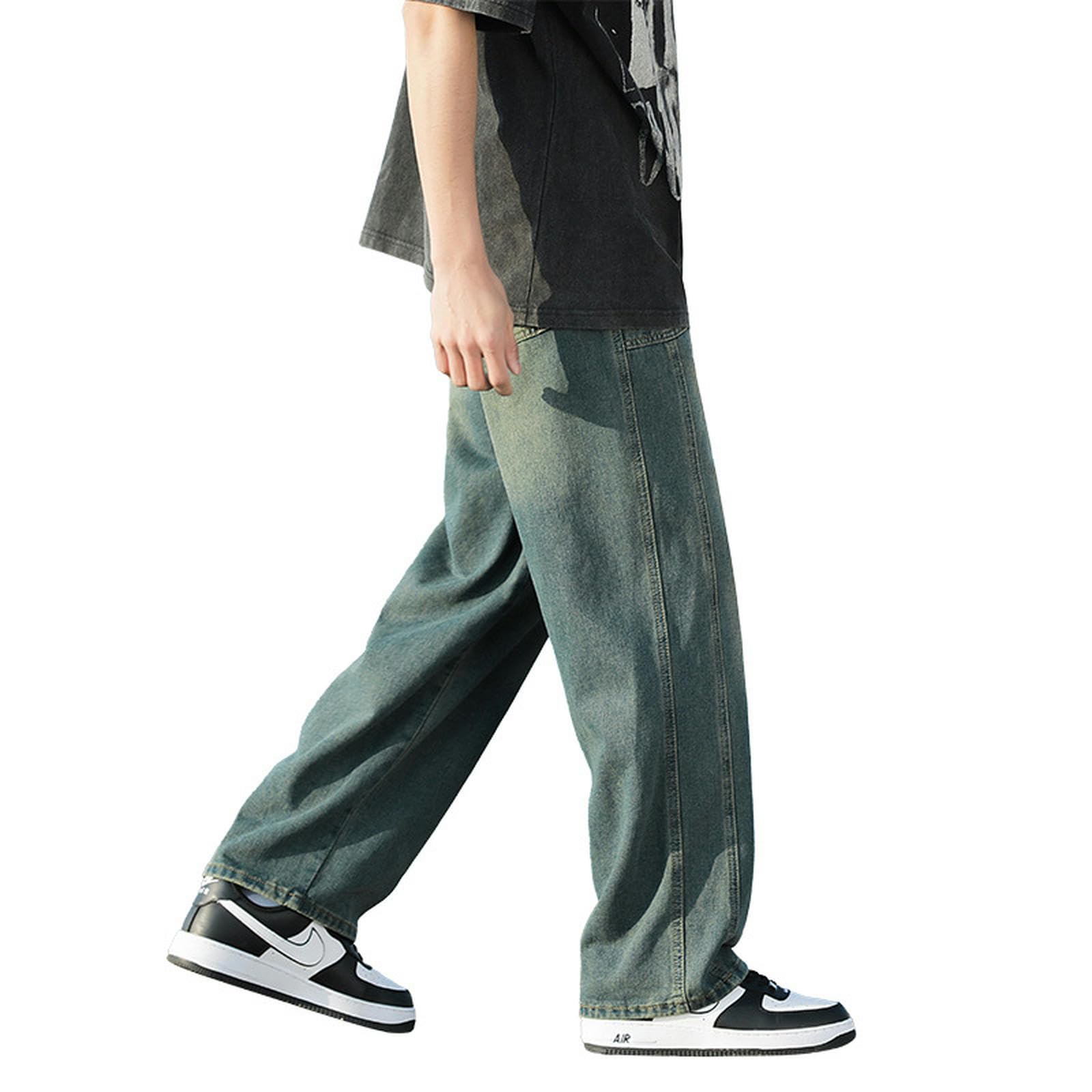 Jeans Estivi lavati da Strada, Pantaloni Dritti da Uomo, Larghi, Versatili, Casual, Lunghi, da uomo-blu-3XL