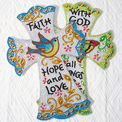 2 Pack Cross Diamond Painting Kits 5D Diy Diamond Painting Cross Special Shaped Diamond Art Kit Butterfly Bird Hanging Wall Home Christmas Decor With Tools For Adults Kids #TOP3