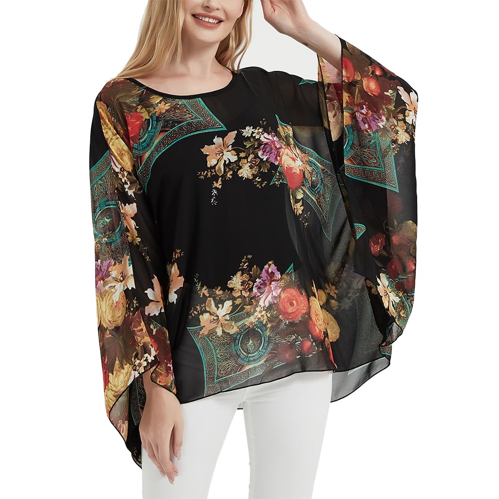 max hsuan Womens Summer Solid Sheer Batwing Blouse Chiffon Caftan Poncho Tunic Top Plus Size Cover up-picture-21