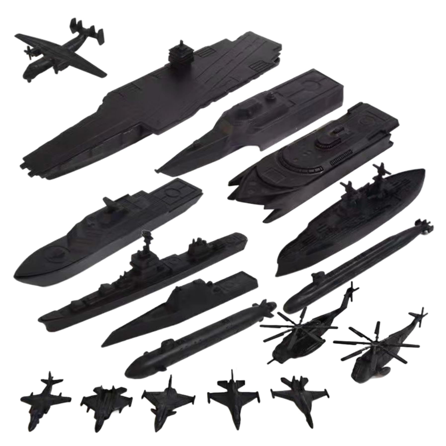 Licsaliwe Realistic Battleship Toy Set with Ships & Aircraft, 17PCS Educational Fine Motor Play for Kids, Black