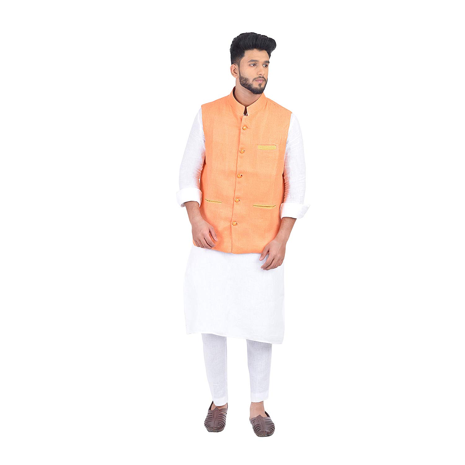 nilima silk Bhagalpuri Handloom Silk Nehru Jacket (Orange, Ns 101_Parent)-picture-44