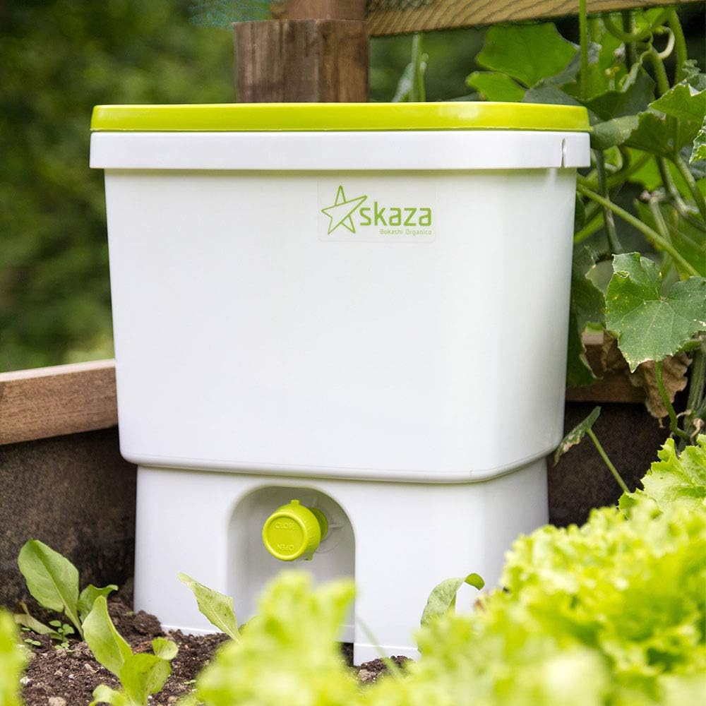Skaza Bokashi Organko Set (2 x 16 L) Composteurs 2X pour Jardin et Cuisine en Plastique Recyclé | Kit de démarrage avec Activateur de Fermentation EM 1 kg (Cappuccino-Blanc) 19750132