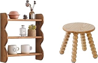 3-Tier Solid Wood Wall Shelf,Solid Wooden Step Stool,Rustic Floating Shelves Wall Mounted Storage Rack, Hanging Shelf Display Shelves for Apartment, Living Room and Bedroom