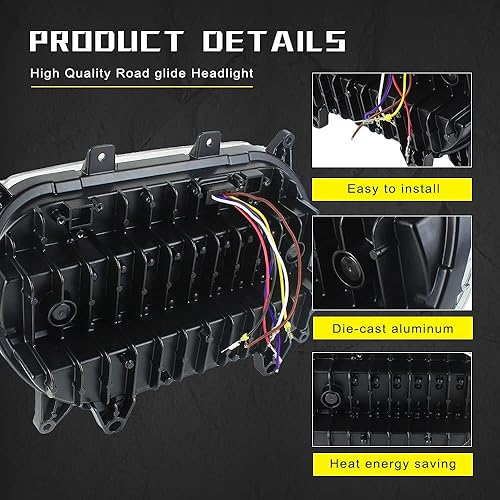 Miniatura 7 de KUQIQI Road Glide - Faro delantero LED intermitente, luces laterales de circulación diurna para motocicleta 2015-2020 año (faro de deslizamiento de